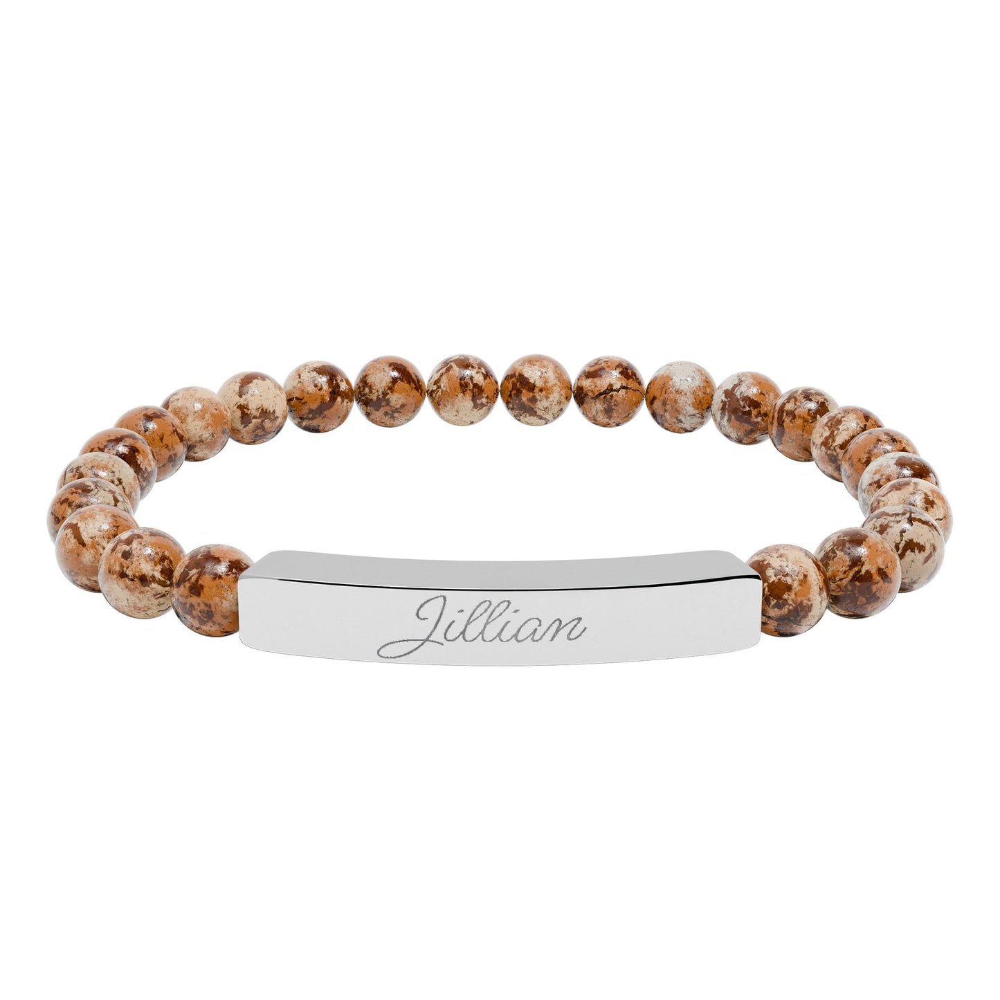 Engravable Natural Stone Bar Bracelet – Personalized Stretch Beaded Bracelet