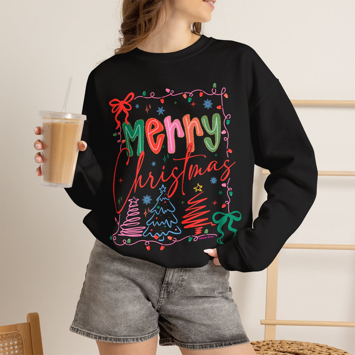 Merry Christmas Crewneck Sweatshirt — Festive Holiday Graphic Pullover