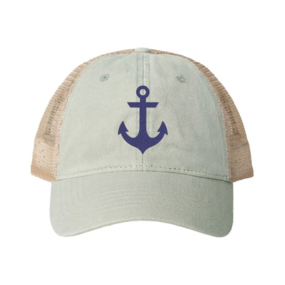 Blue Anchor Embroidered Women's Washed Mesh-Back Ball Cap