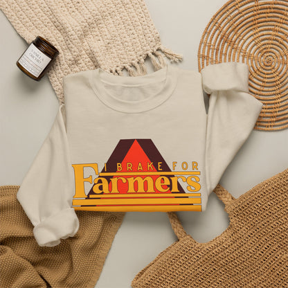 Farmers Crewneck Sweatshirt — 'I Brake for Farmers' Retro Farm Crew