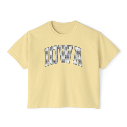 Iowa Boxy Tee — Women's Cropped College Graphic T-Shirt