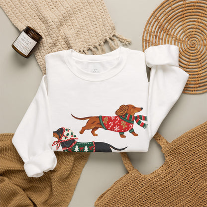 Dachshund Trio Christmas Sweatshirt – Festive Wiener Dogs in Holiday Sweaters
