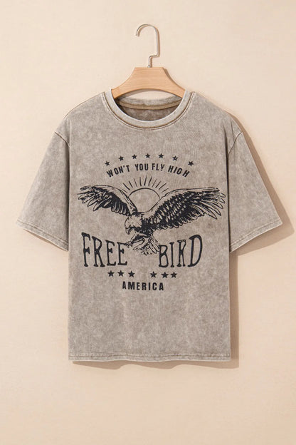 AMERICA FREE BIRD Vintage Graphic Mineral Washed Tee