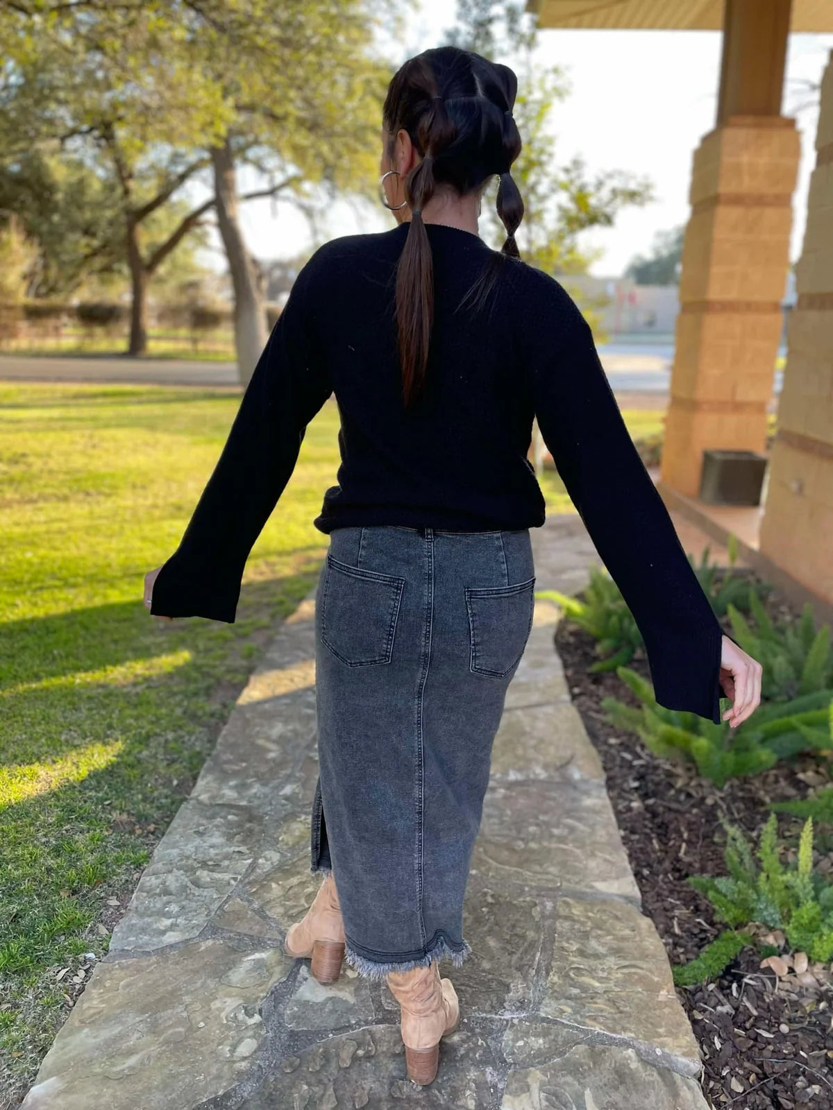 ONE ELEVEN NORTH Black Midi Denim Skirt