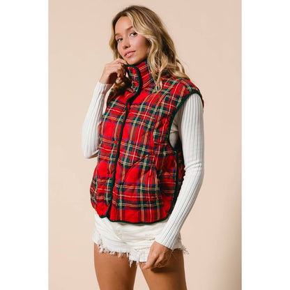 BiBi Vintage Christmas Puff Plaid Quilted Vest