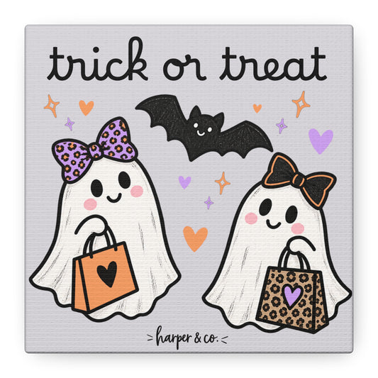 Trick or Treat Ghosts Canvas Wall Art — Cute Halloween Kids Decoration 6x6