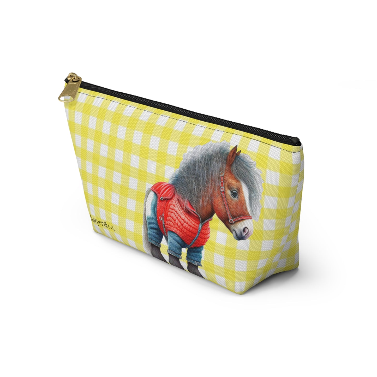 Pony & Yellow Gingham Accessory Pouch w T-bottom