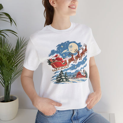Christmas Tee — Santa Sleigh over Snowy Farm Holiday T‑Shirt