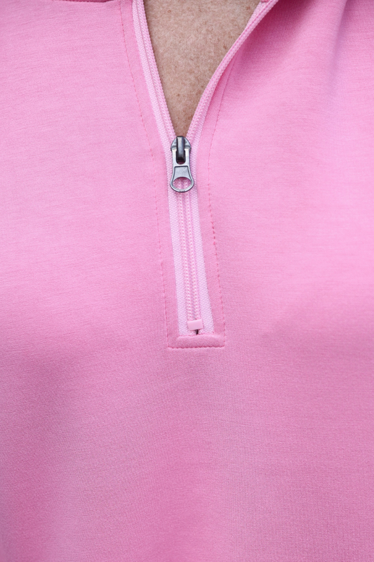 Kayla Luxe Hooded Quarter Zip Pullover- Light Pink