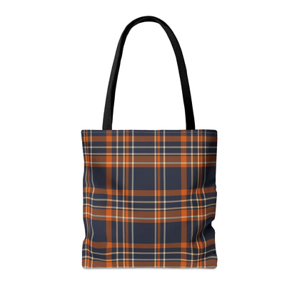 Navy Orange Plaid Tote Bag