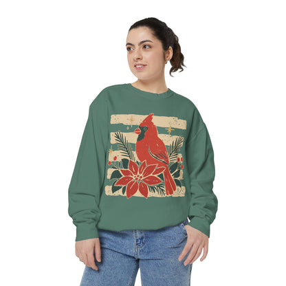 Cardinal & Poinsettia Sweatshirt — Festive Holiday Crewneck