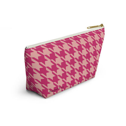 Pink Houndstooth Accessory Pouch w T-bottom