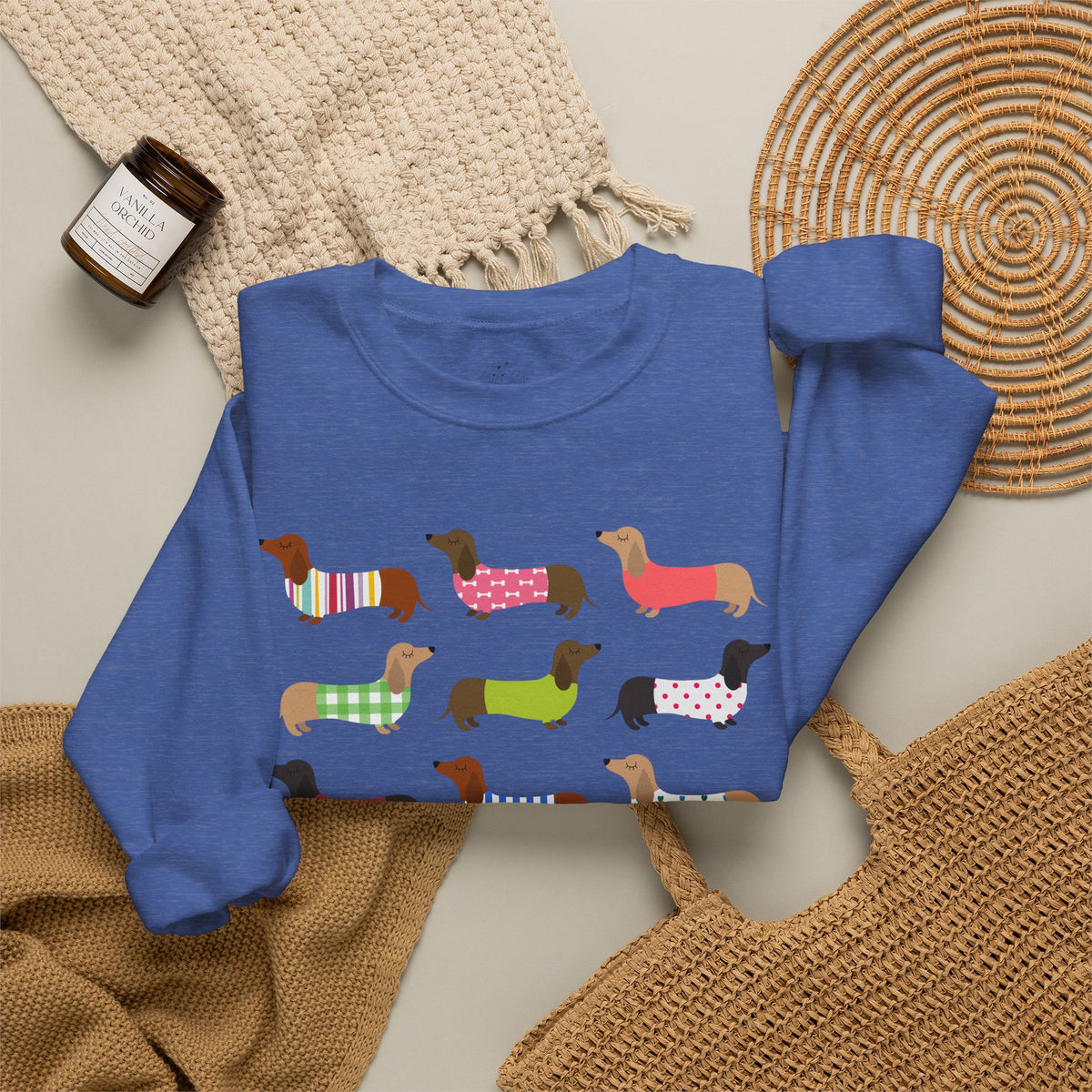 Colorful Dachshund Crewneck Sweatshirt — Vibrant Wiener Dog Design