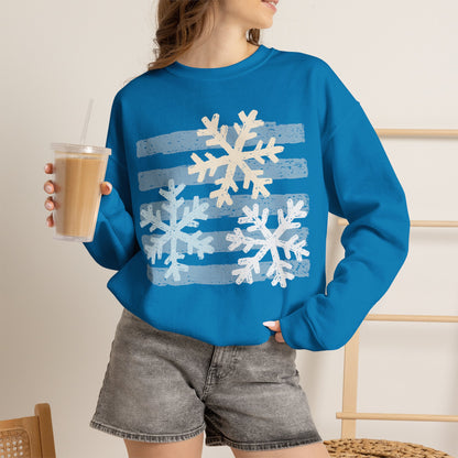 Snowflake Stripes Sweatshirt — Cozy Winter Crewneck