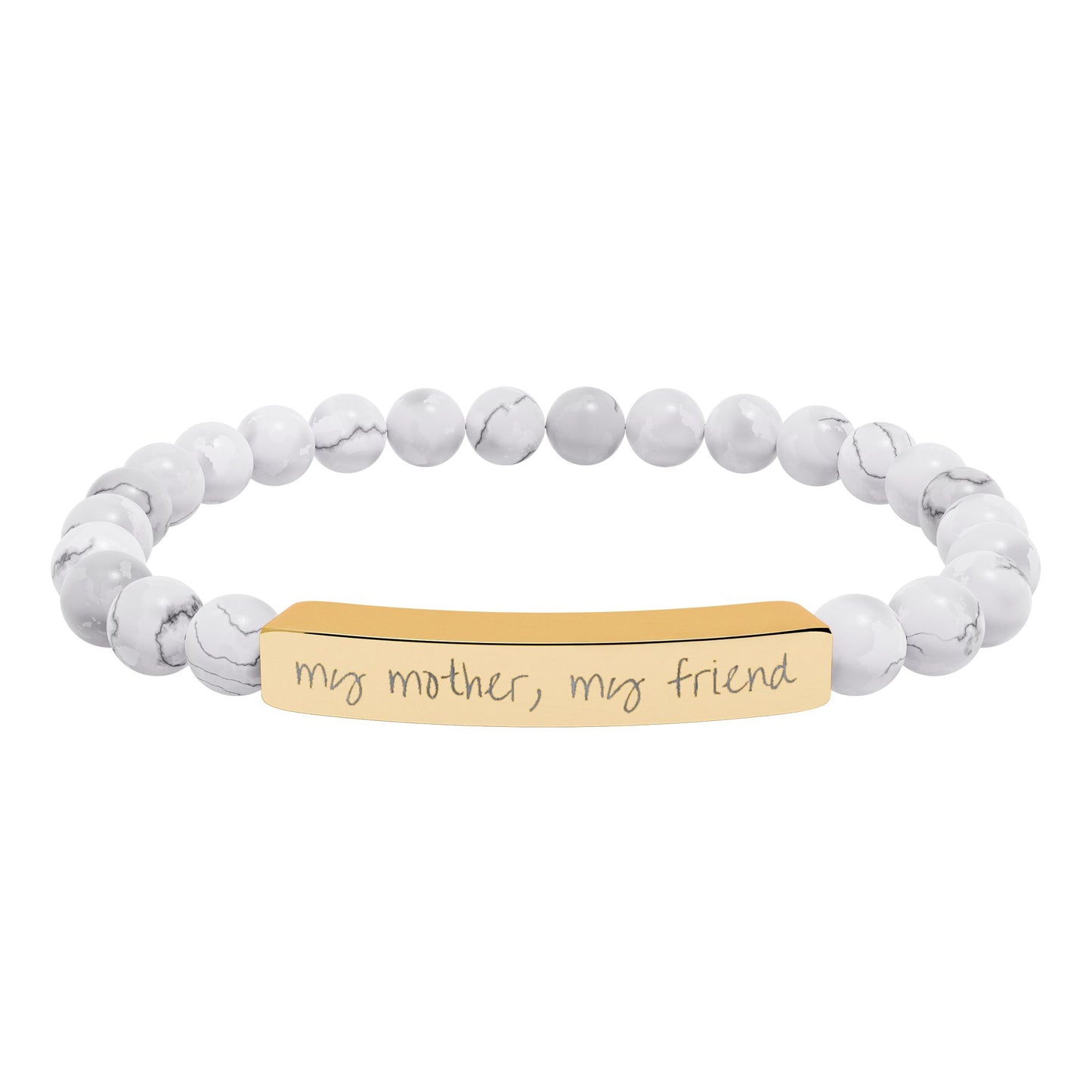 Engraved Natural Stone Bar Bracelet — "my mother, my friend" Stretch Bead Bracelet