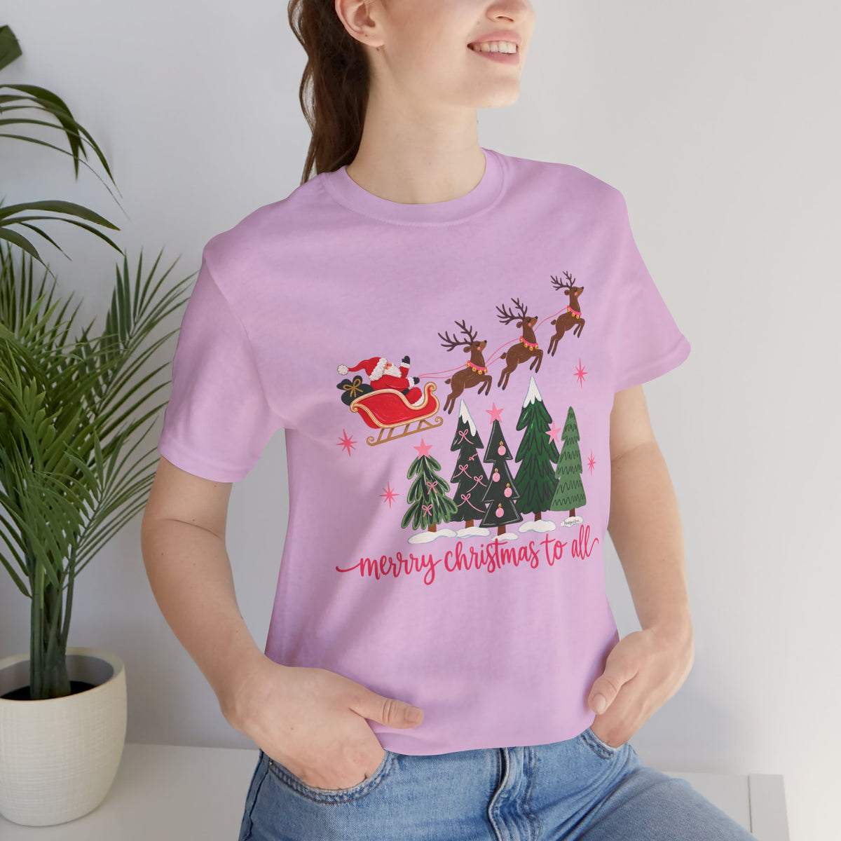 Christmas Tee - 'Merry Christmas to All' Santa Sleigh & Reindeer Holiday T-Shirt