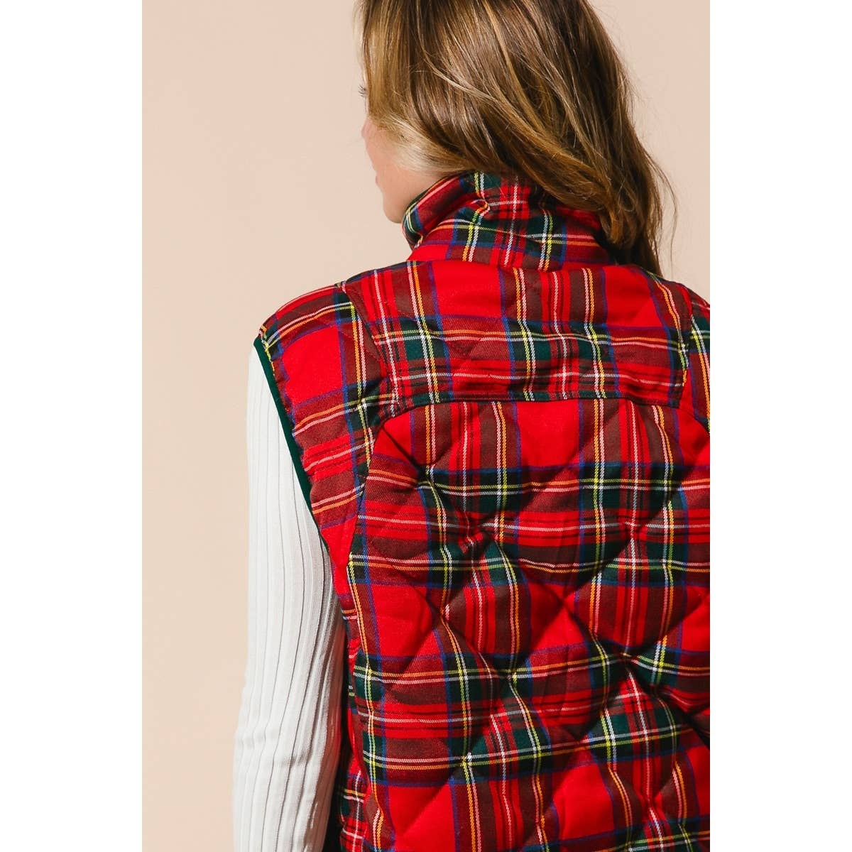 BiBi Vintage Christmas Puff Plaid Quilted Vest