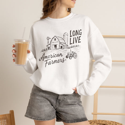 American Farmers Sweatshirt - "Long Live" Vintage Barn Tractor Crewneck