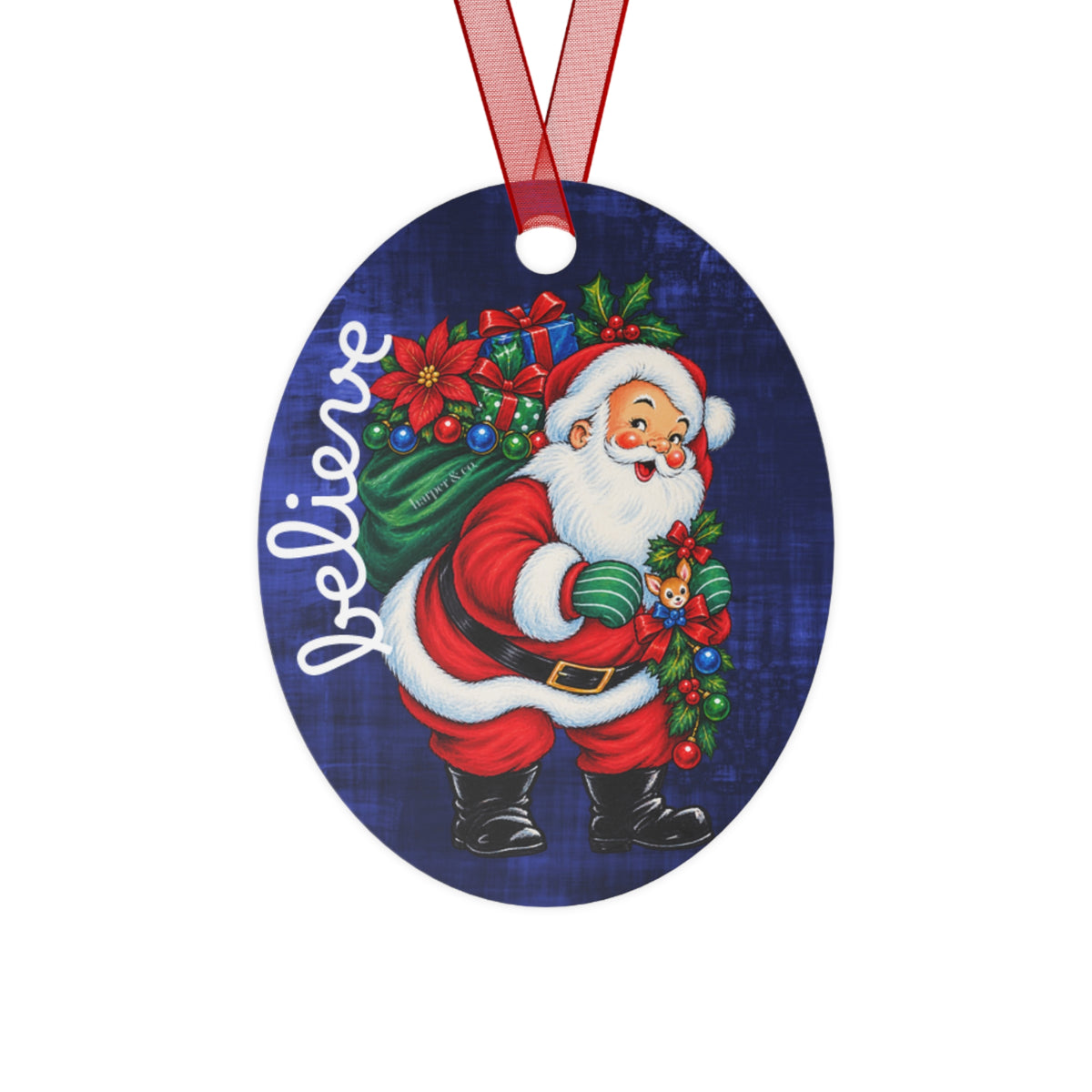 Metal Ornament - 'Believe' Santa & Custom Name 2026 Holiday Keepsake