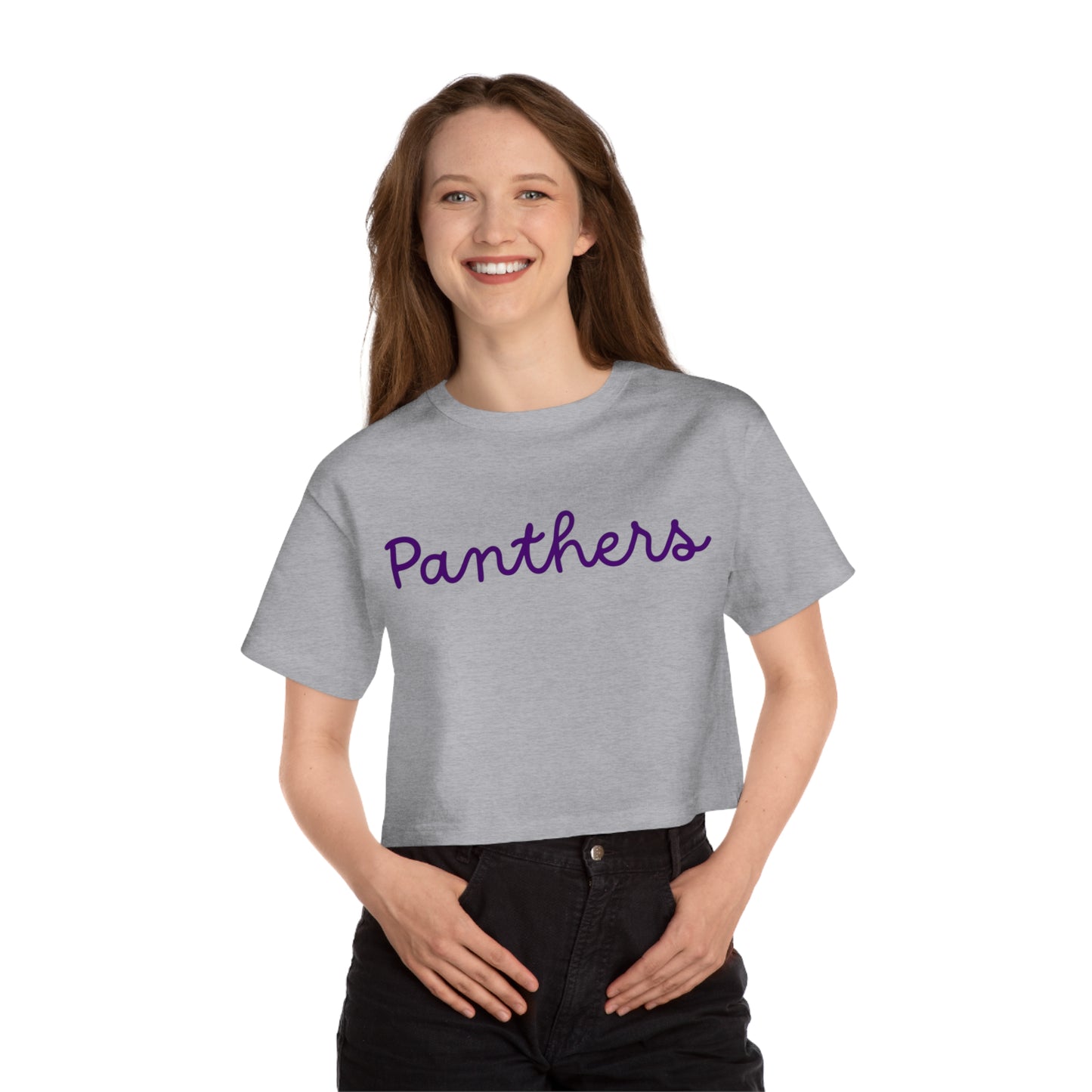 Panthers Cropped Tee — Women's Casual Script Logo Top
