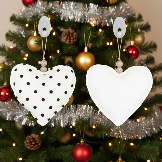 Puffy Heart White and Black Polka Dot Fabric Ornament (8x7)