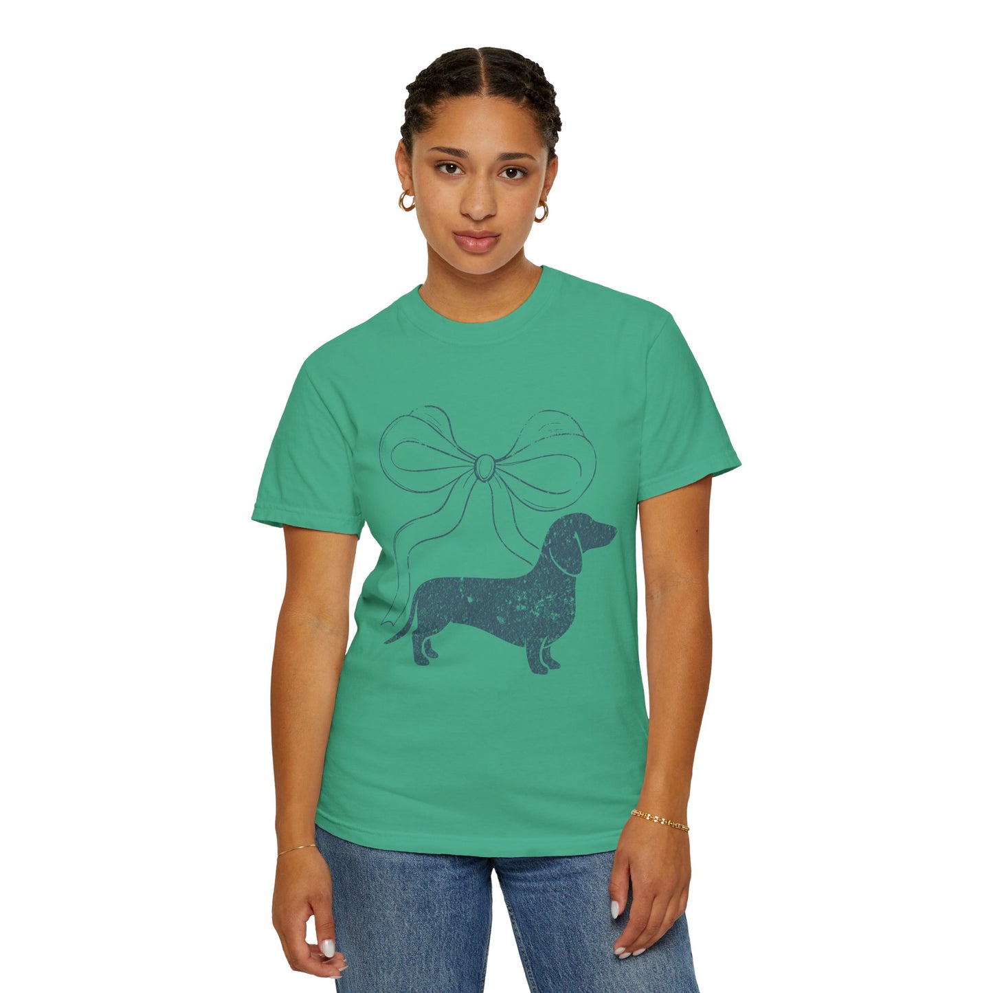 Dachshund with Bow T-Shirt — Cute Wiener Dog Graphic Tee - Comfort Color Tee