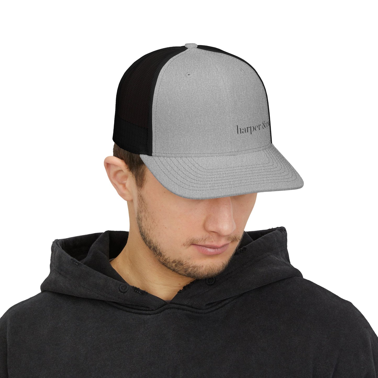 Harper & Co. Embroidered Trucker Cap — Adjustable Snapback Mesh Hat