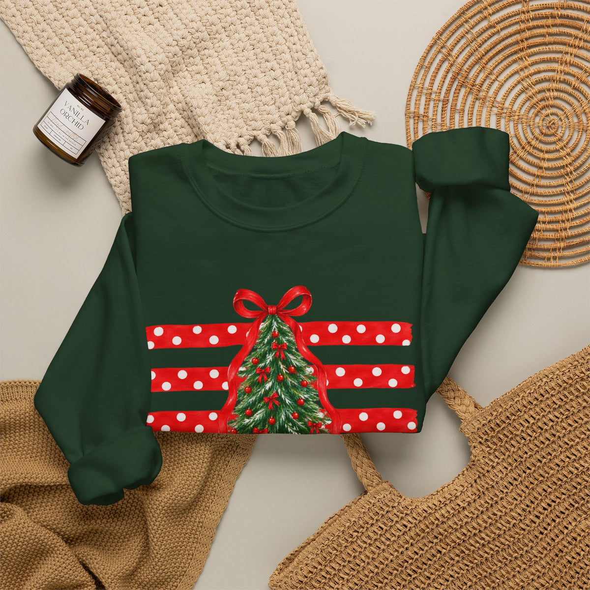 Christmas Tree Ribbon Crewneck Sweatshirt