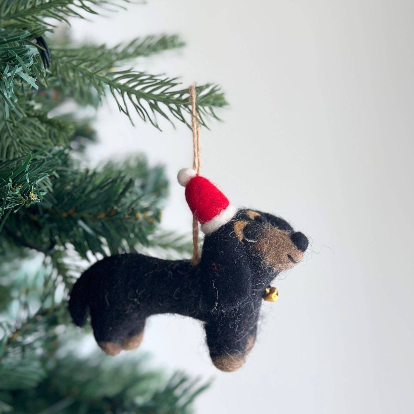 Felt Dachshund Dog with Christmas Hat