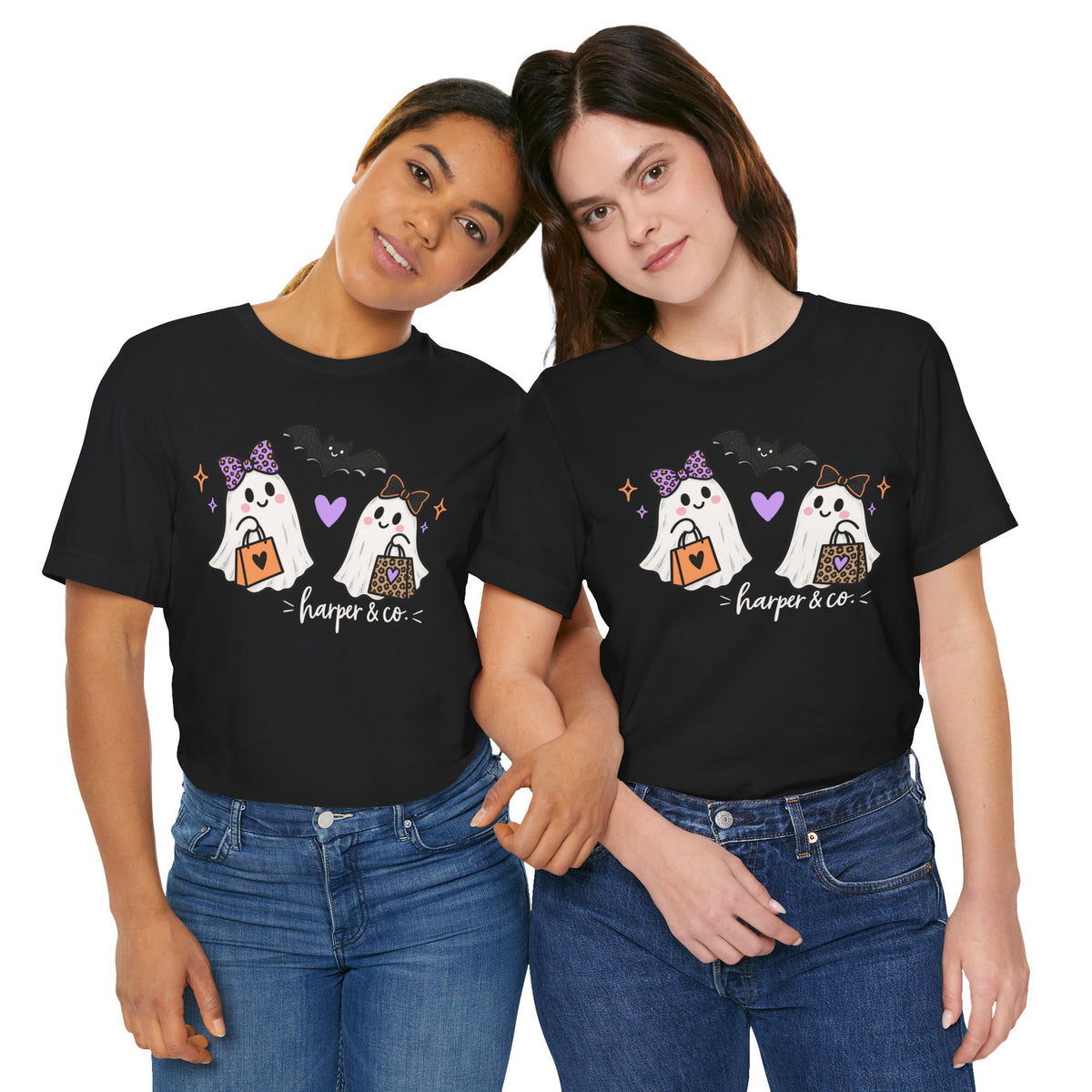 Cute Halloween Ghosts T-Shirt — Trick-or-Treating Ghosts with Bats & 'harper & co.'