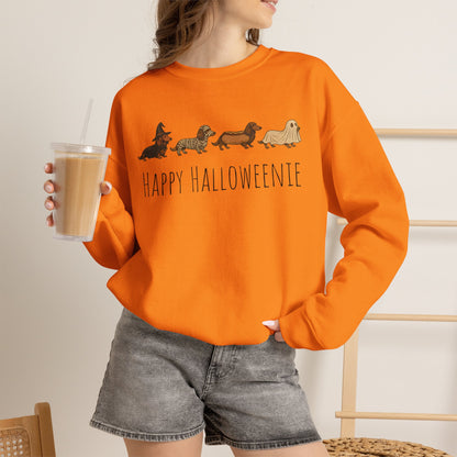Halloween Dachshund Sweatshirt — "Happy Halloweenie" Cute Halloween Dog Crewneck