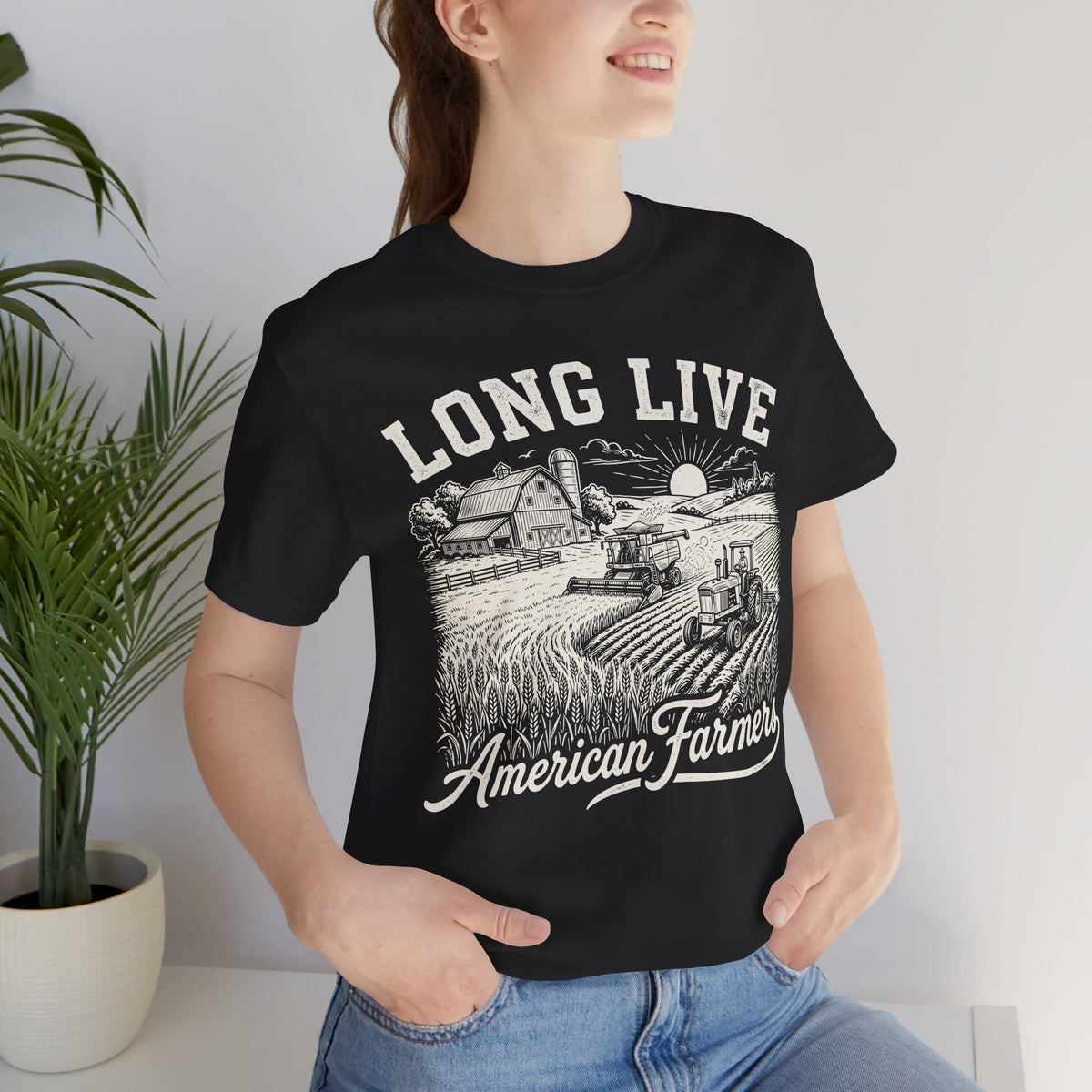 Long Live American Farmers White T-Shirt — Vintage Farm Scene Tee
