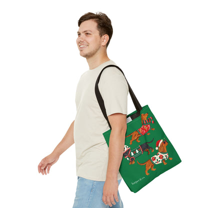 Holiday Dachshund Tote Bag — Christmas Dogs in Festive Sweaters AOP