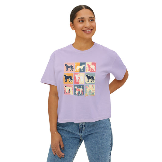 Boxy Tee — Retro Pop Art Panther Squares Graphic
