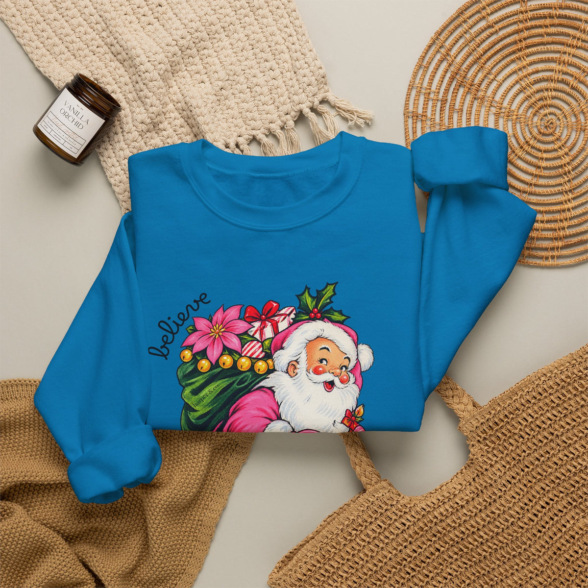 Vintage Floral Santa Sweatshirt – Believe Christmas Crewneck