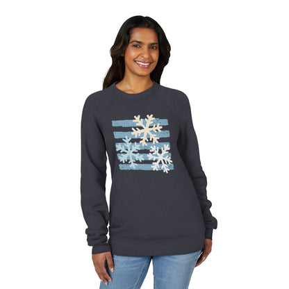 Snowflake Stripes Sweatshirt — Cozy Winter Crewneck for Holiday & Everyday Wear