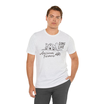 Long Live American Farmers Tee — Vintage Farmhouse Barn & Tractor T-Shirt