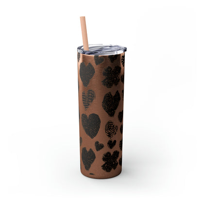 Black Heart Skinny Tumbler with Straw, 20oz