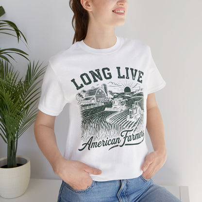 Long Live American Farmers Green T-Shirt — Vintage Farm Scene Tee