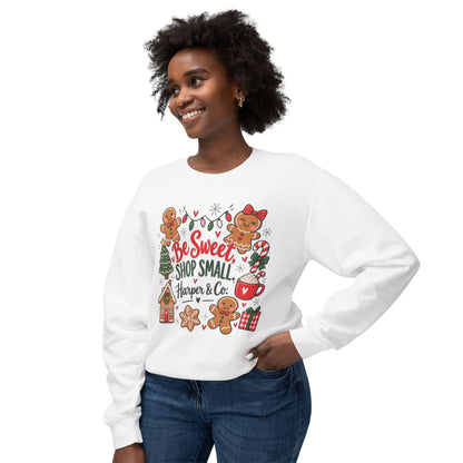 Be Sweet Shop Small Christmas Sweatshirt — Gingerbread Holiday Crewneck
