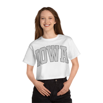 Iowa Cropped Tee — Retro Mesh Lettering Champion Women's Shirt