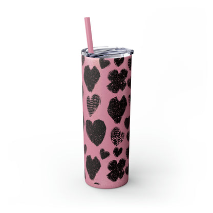 Black Heart Skinny Tumbler with Straw, 20oz