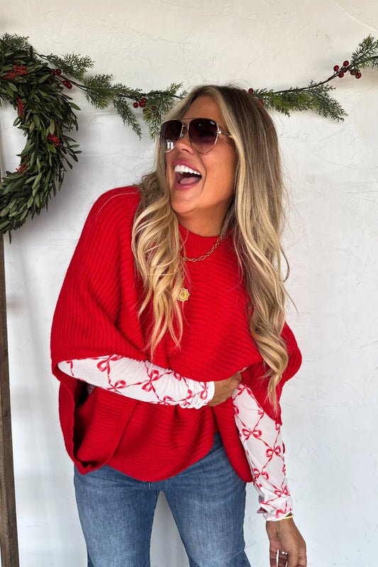 Blakeley Meg Pullover Poncho Red