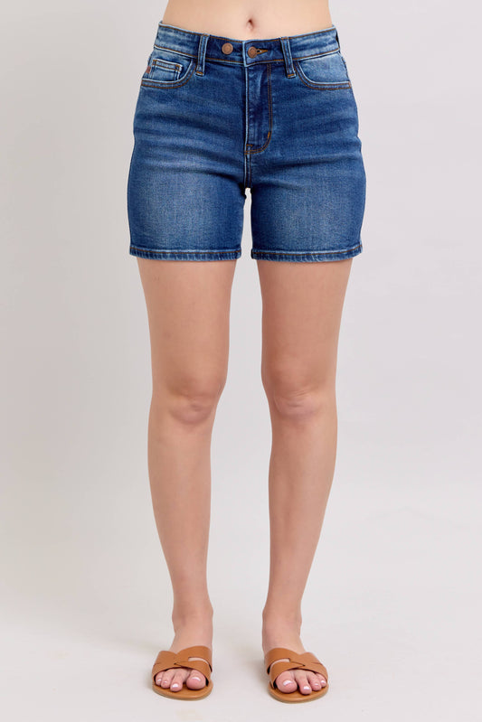 Judy Blue Full Size High Waisted 2 Button Mid Length Dad Shorts