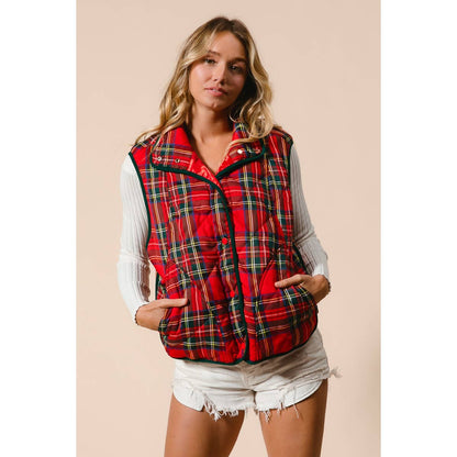 BiBi Vintage Christmas Puff Plaid Quilted Vest