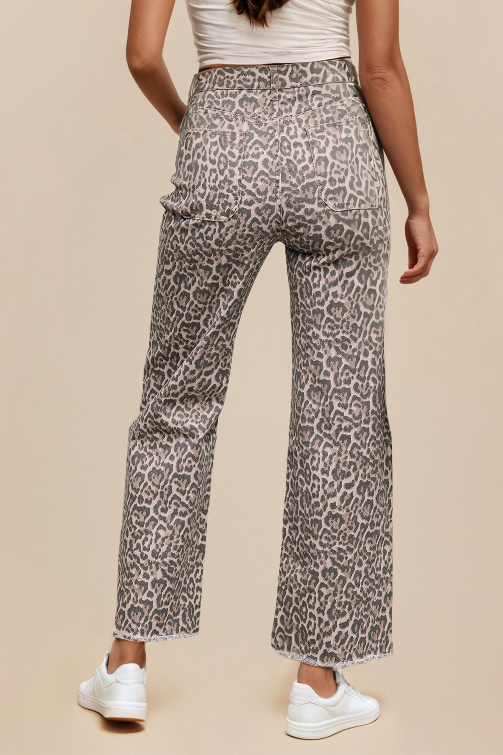 Leopard Frayed Edge Wide Leg High Waist Jeans