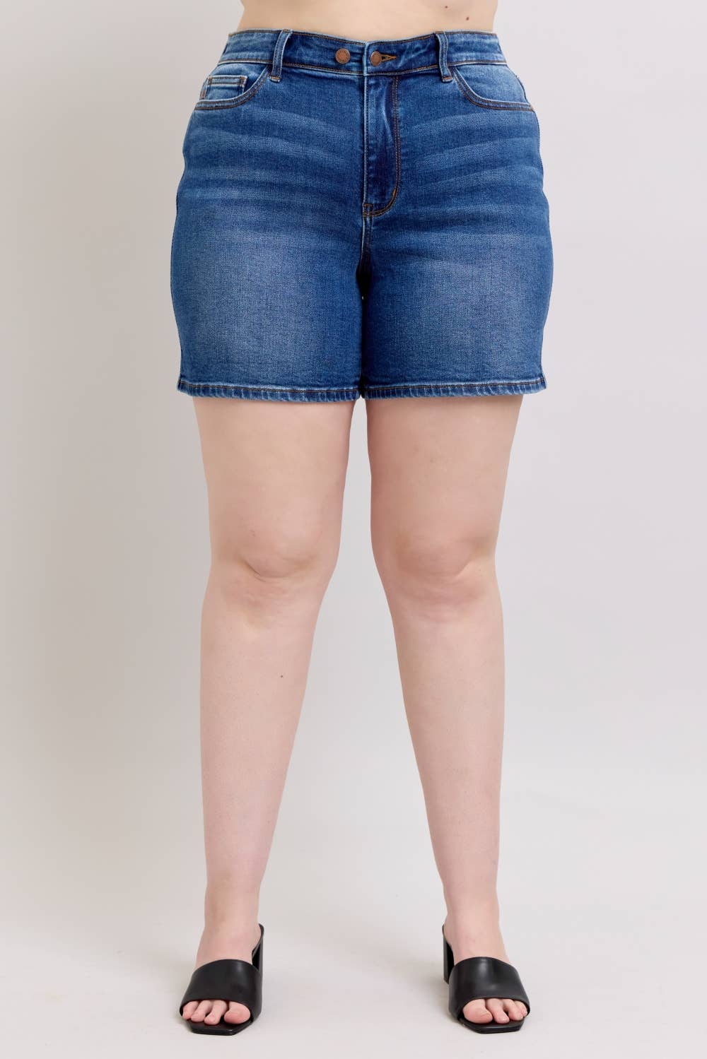 Judy Blue Full Size High Waisted 2 Button Mid Length Dad Shorts