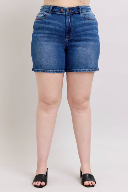 Judy Blue Full Size High Waisted 2 Button Mid Length Dad Shorts