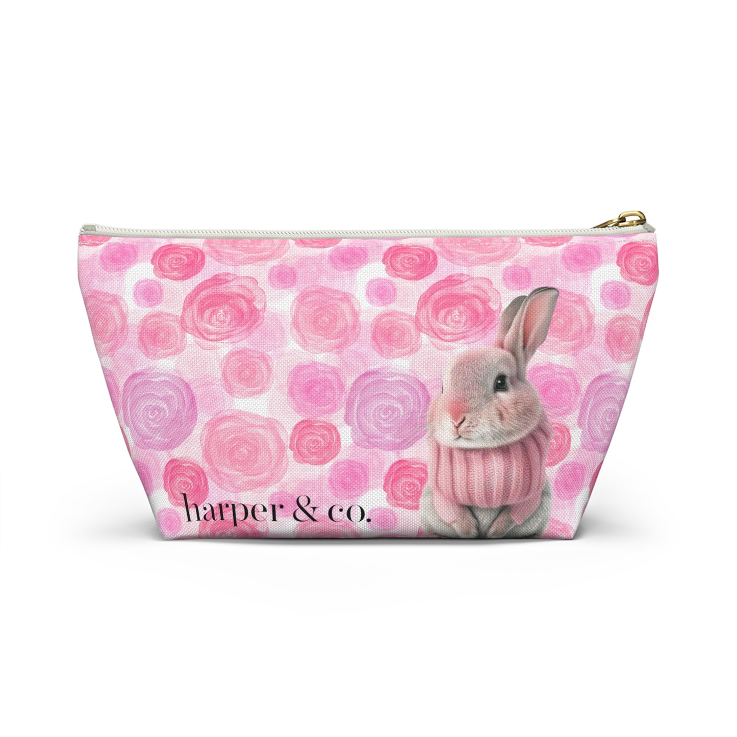 Bunny & Pink Roses Accessory Pouch w T-bottom