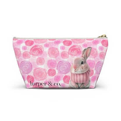 Bunny & Pink Roses Accessory Pouch w T-bottom